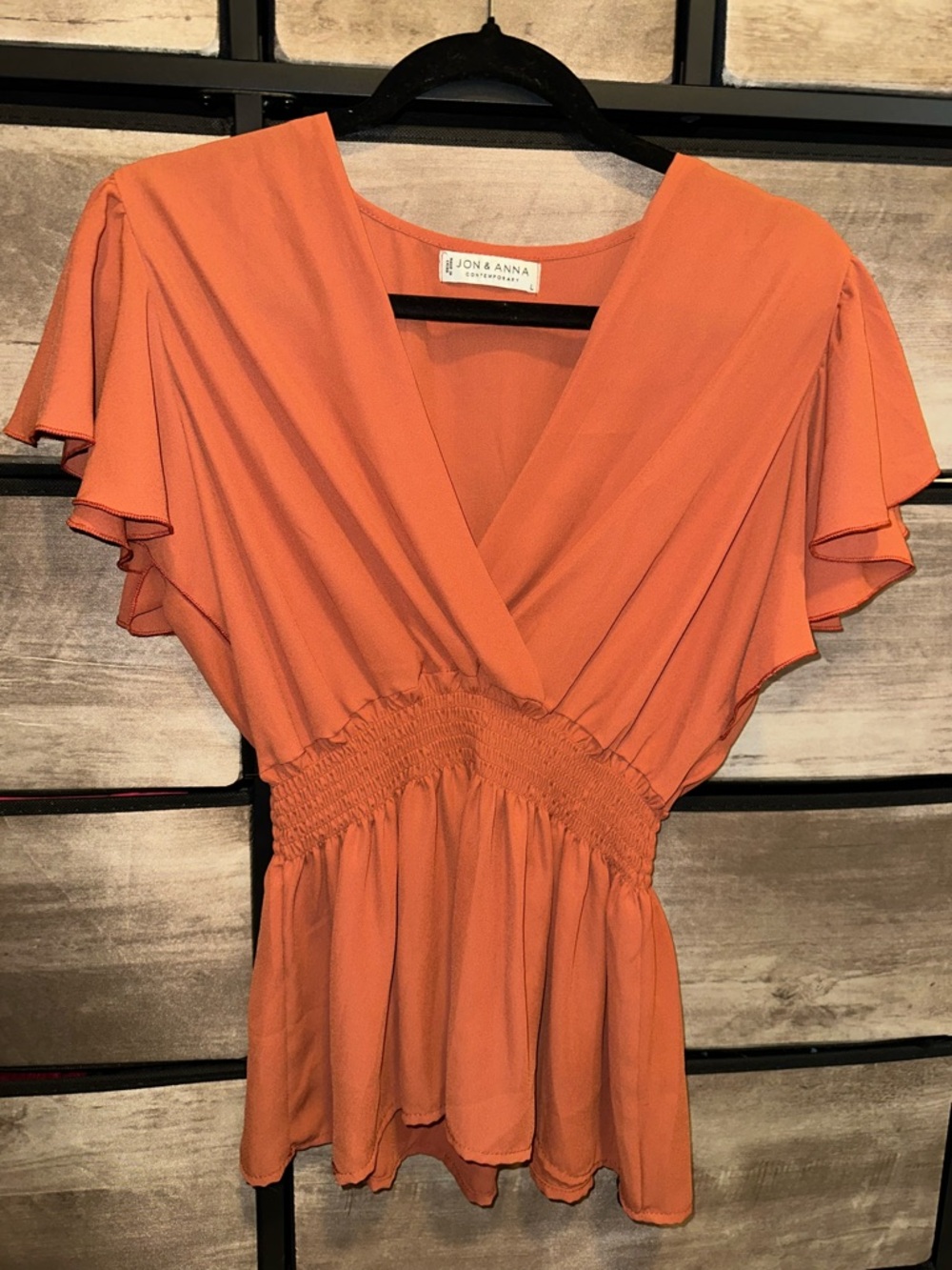 Jon & Anna Coral-Orange V-Neck Flutter Sleeve Blouse